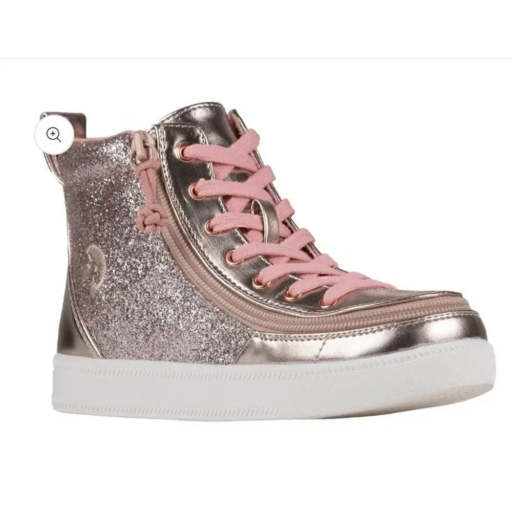 BILLY Classic Lace High Unicorn Glitter Sneaker - Rose Gold Kids Size 7